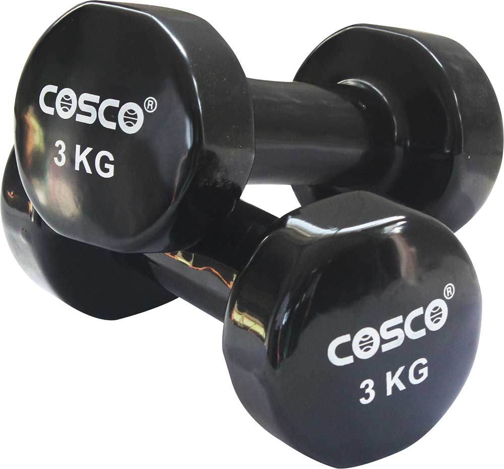 Cosco Hexagonal Vinyl Dumbbell, 3Kg | KIBI Sports Cosco
