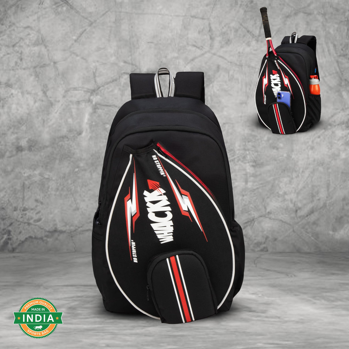 DropShot Black 35L Tennis Badminton Pickelball Squash Equipment Bag  | Unisex Lightweight Backpack
