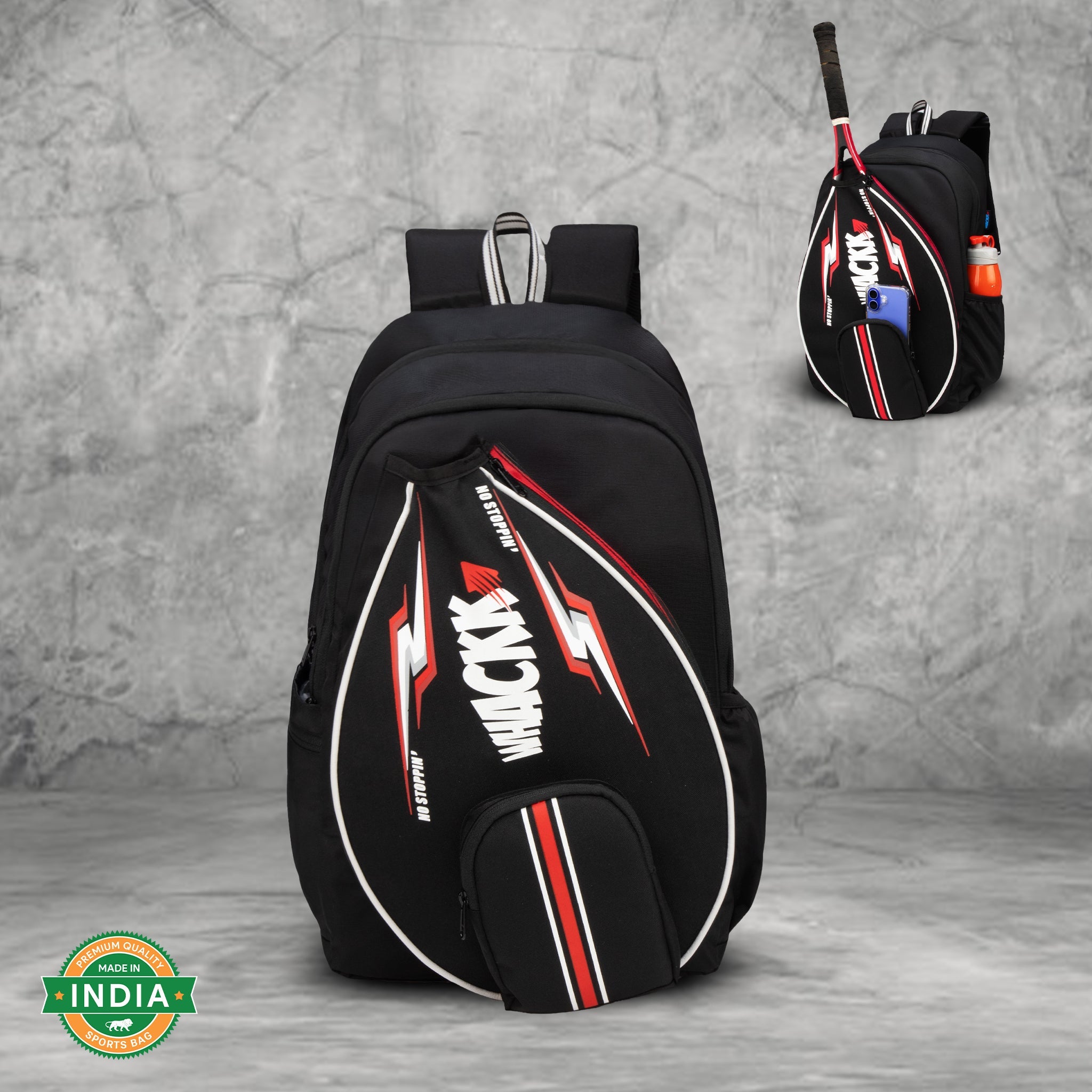 DropShot Black 35L Tennis Badminton Pickelball Squash Equipment Bag  | Unisex Lightweight Backpack