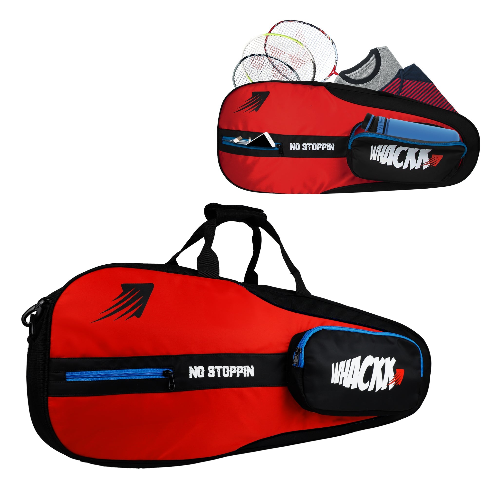 Drive Red Black | Unisex Lightwieght Tennis Badminton Squash Equipment Cover Kit Bag Shoe Pocket | Air Ventilated Pocket for Wet Clothes | 4T 6B Racket | Backpack & Duffel