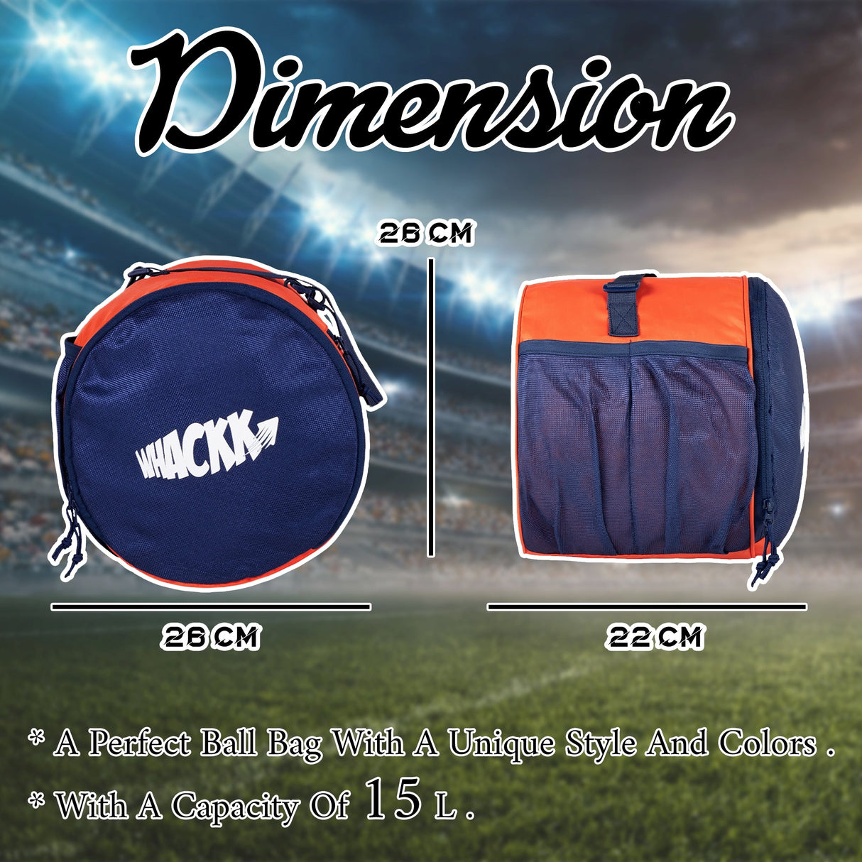 Kick Soccer Navy Orange Football Equipment Bags|Basketball Volleyball Bags |Adjustable Strap Backpack |Easy Access Pocket Mesh Bottle Holders | Ball Bag |Kitbag |Bag