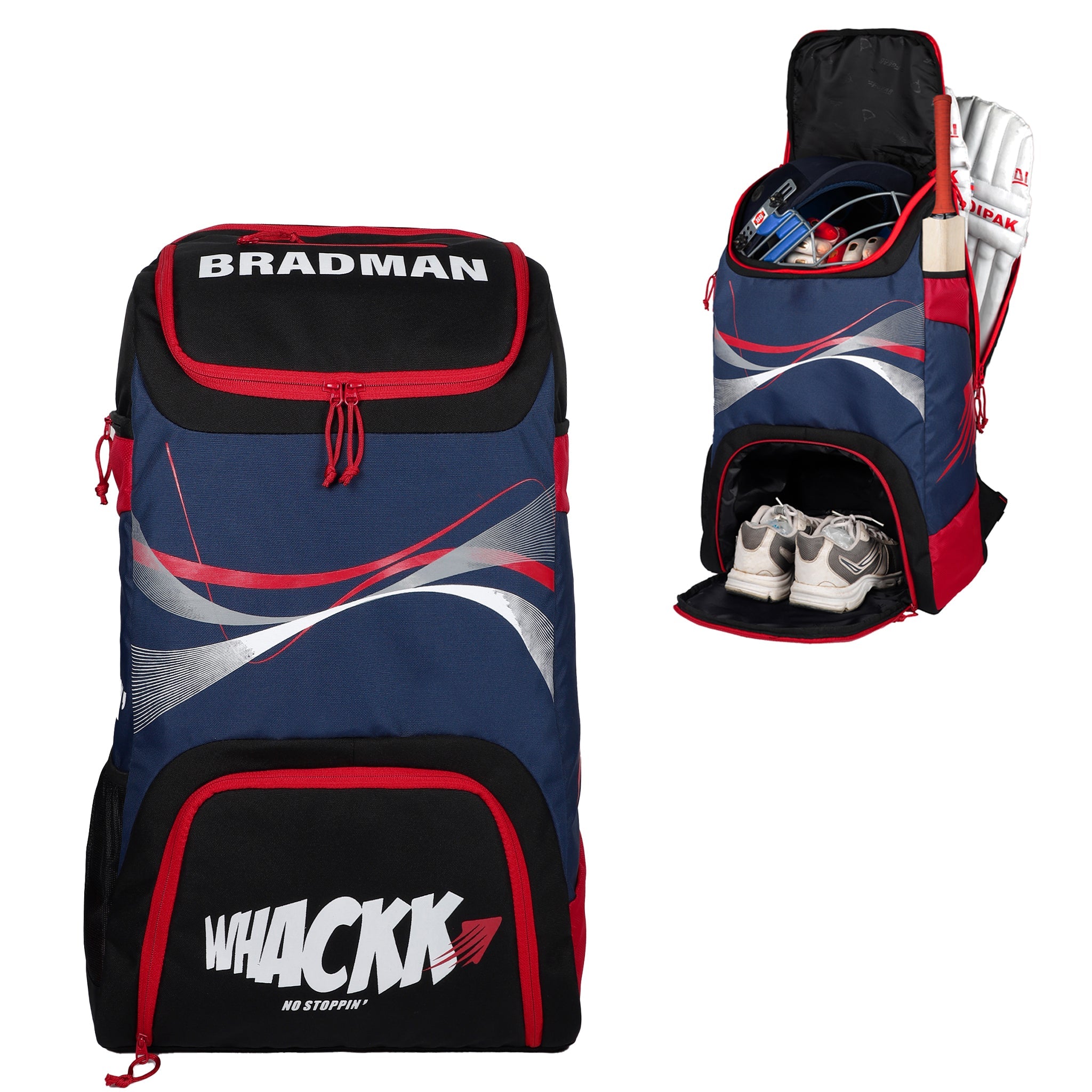 Bradman Blue Red Cricket Kitbag for Youth |Player Edition 2 Bat Pocket Shoe Pocket |Big Main Comp Fit 15.5 inch Leg Pad |Bottle Holders |Easy Access Pocket