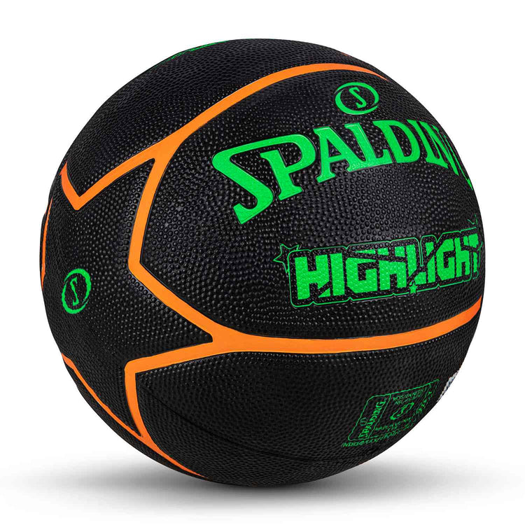 Spalding 8 Panel Highlight Rubber Moulded Indoor/Outdoor Basketball with Butyl Bladder, Suitable for Practice/Match/Training + Free Air Needle