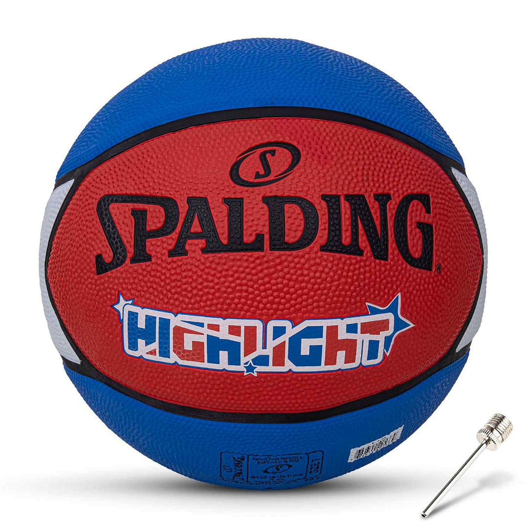 Spalding 8 Panel Highlight Rubber Moulded Indoor/Outdoor Basketball with Butyl Bladder, Suitable for Practice/Match/Training + Free Air Needle