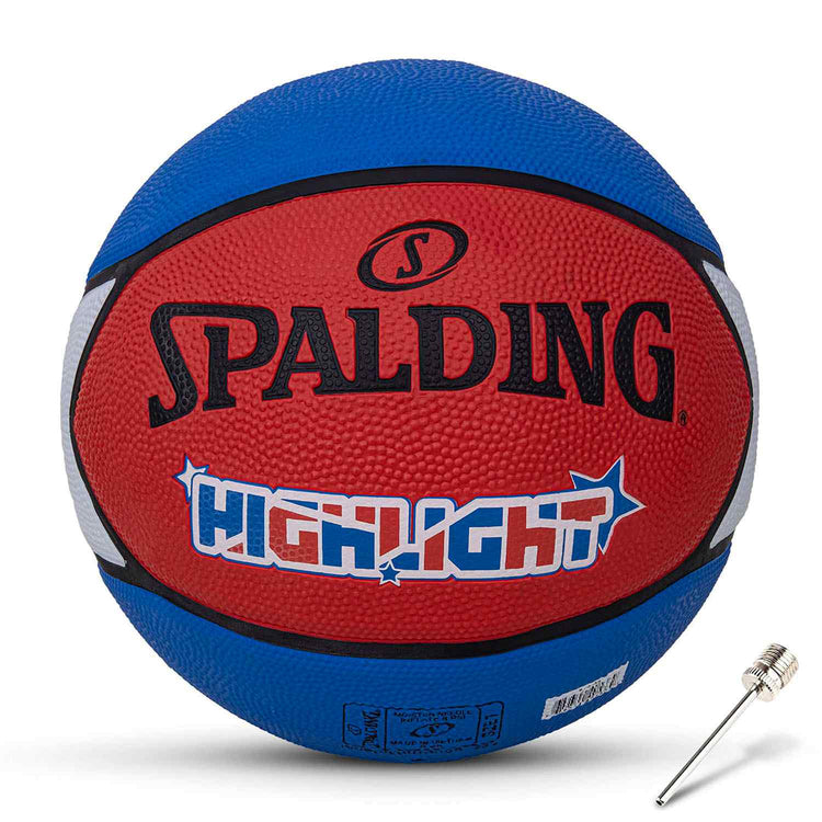 Spalding 8 Panel Highlight Rubber Moulded Indoor/Outdoor Basketball with Butyl Bladder, Suitable for Practice/Match/Training + Free Air Needle