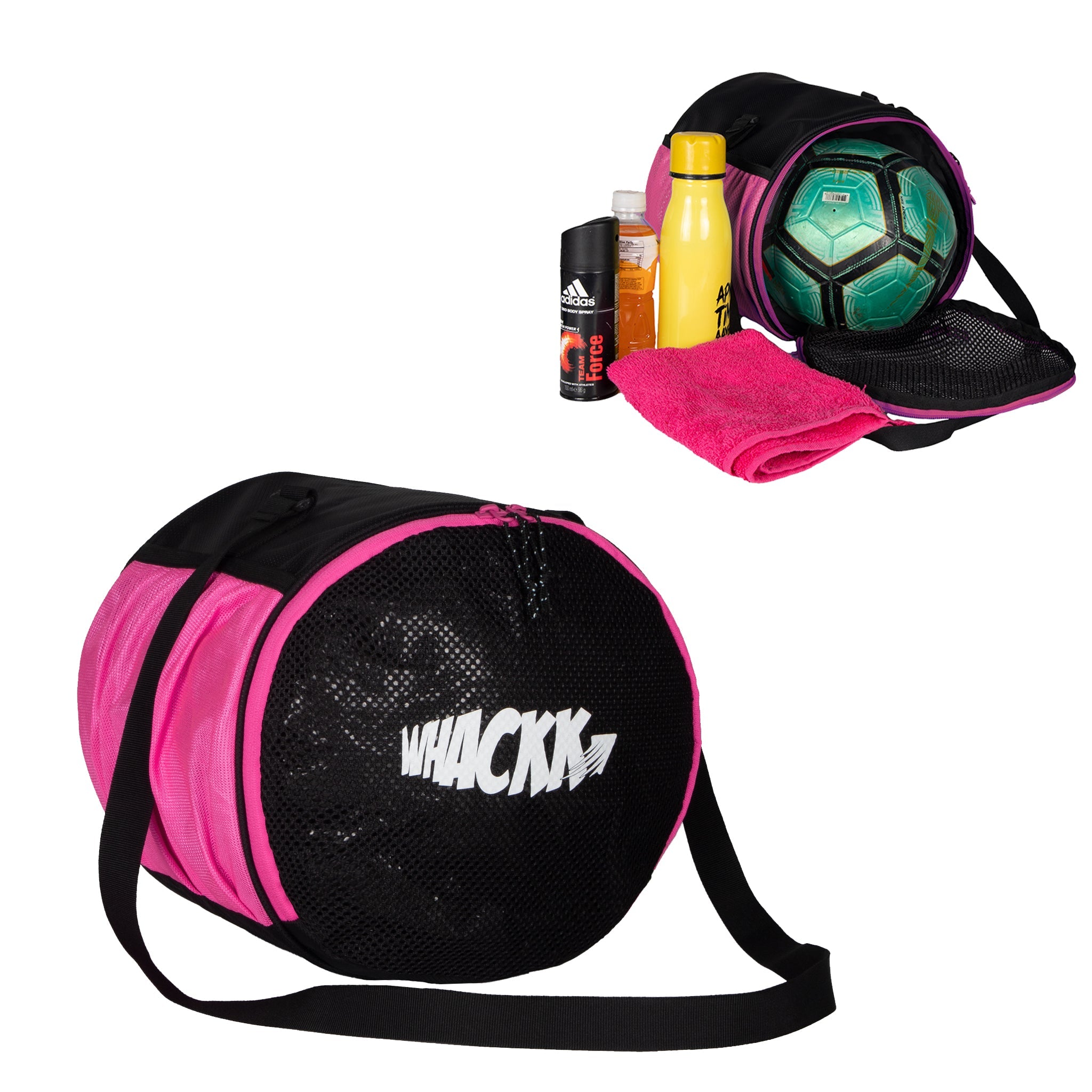 Kick Soccer Pink Black Football Equipment Bags|Basketball Volleyball Bags |Adjustable Strap Backpack |Easy Access Pocket Mesh Bottle Holders | Ball Bag |Kitbag |Bag