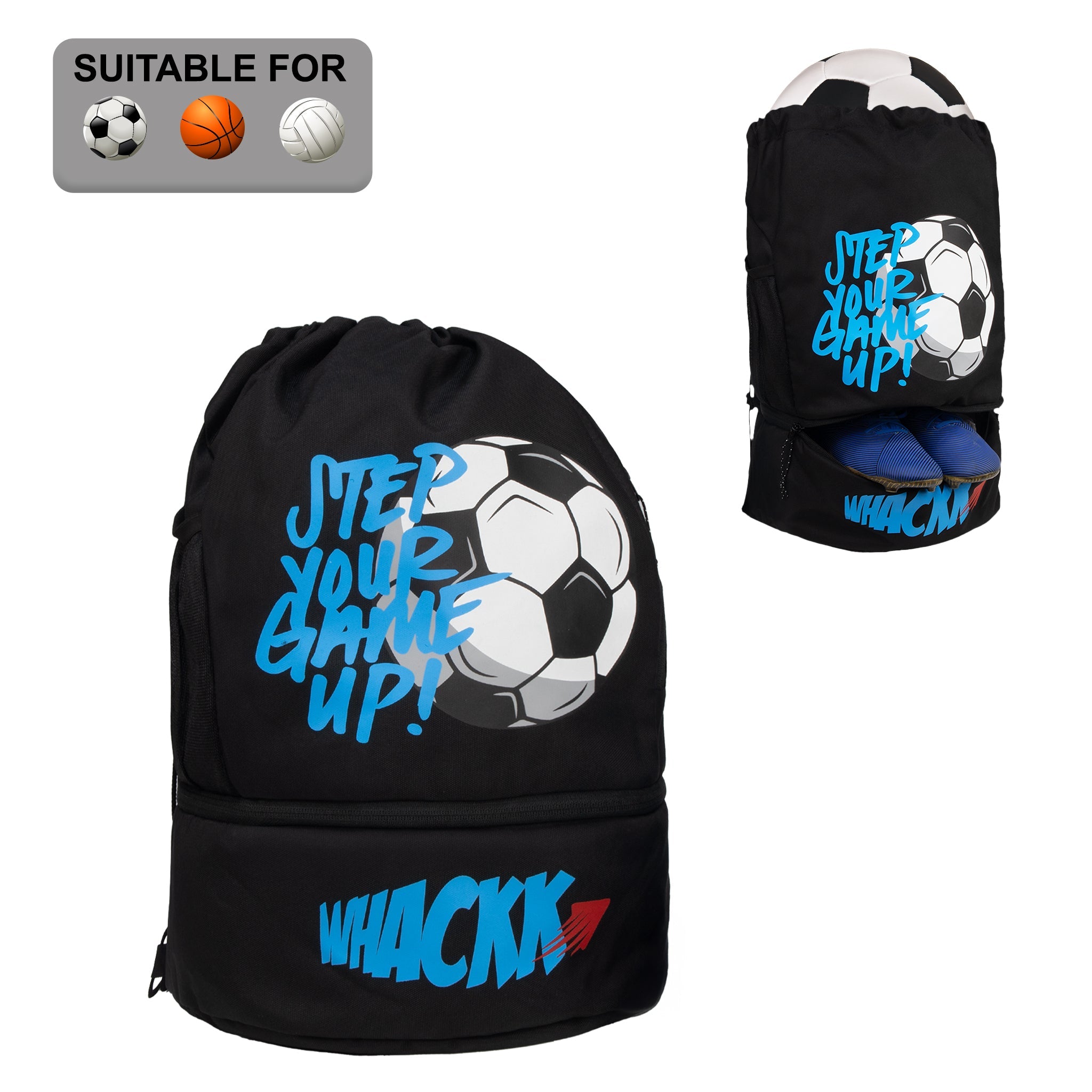 Blitz Black Soccer|Football Equipment Bags|Basketball Volleyball Throwball Drawstring Backpack Bags|Shoes Mobile Bottle Holder Pocket|Sports Men Boys Bag|Dori Backpack |Gym Bag|Kitbag Kit Bag