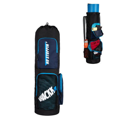 Mudra Black NVY 7L Meditation Yoga Aerobics Exercise Gym Mat Carrier Bag Mat Cover Bag 2 Easy Access Pockets Net Pocket 1 Bottle Holder Adjustable Shoulder Strap Drawstring Opening for Men Women