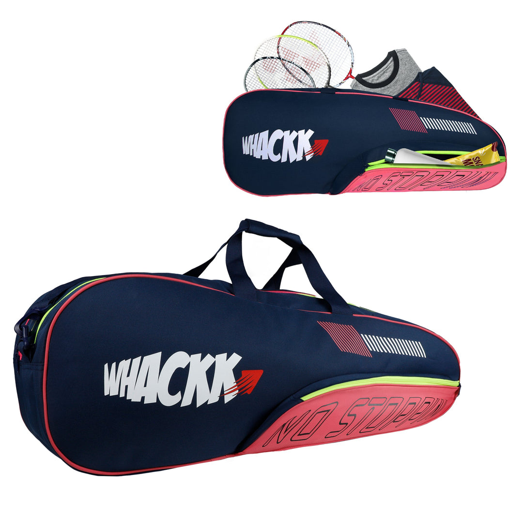Rally Pink Navy |Unisex Lightwieght Stylish Tennis Badminton Squash Shuttle Equipment Kit Cover Bag |2 Spacious Compartments|Backpack & Duffel Racket Tennis-4 Badminton-6