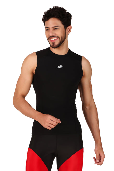Nylon Compression Tshirt Cutsleeves Tights For Men (Black)