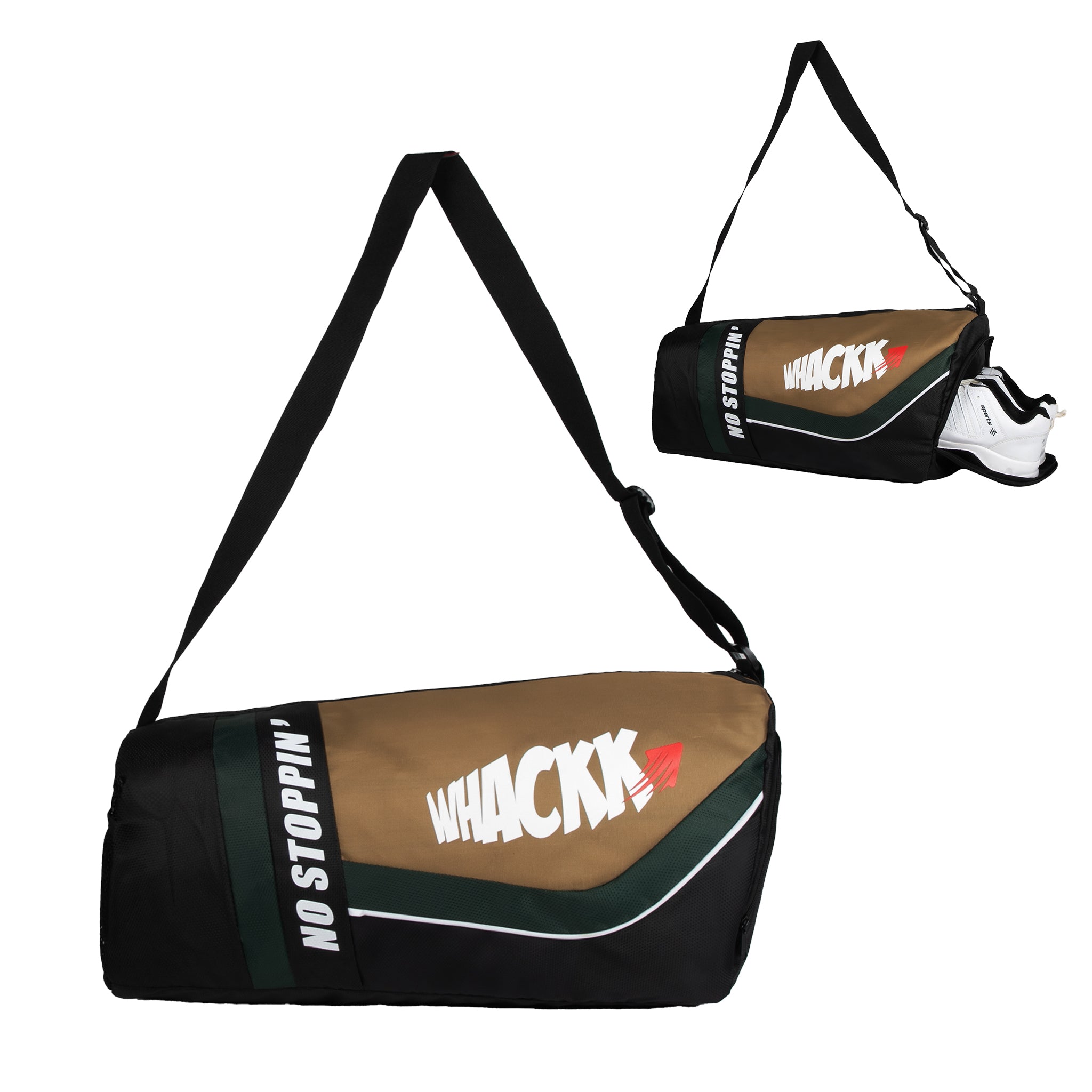 Armstrong Black Khaki 33L Gym Fitness Workout Training Sports Travel Duffle Bag Separate Shoe Pocket Dry Wet Pocket Multipurpose Carry Bag Adjustable Strap Lightweight Sports Kit Men Women