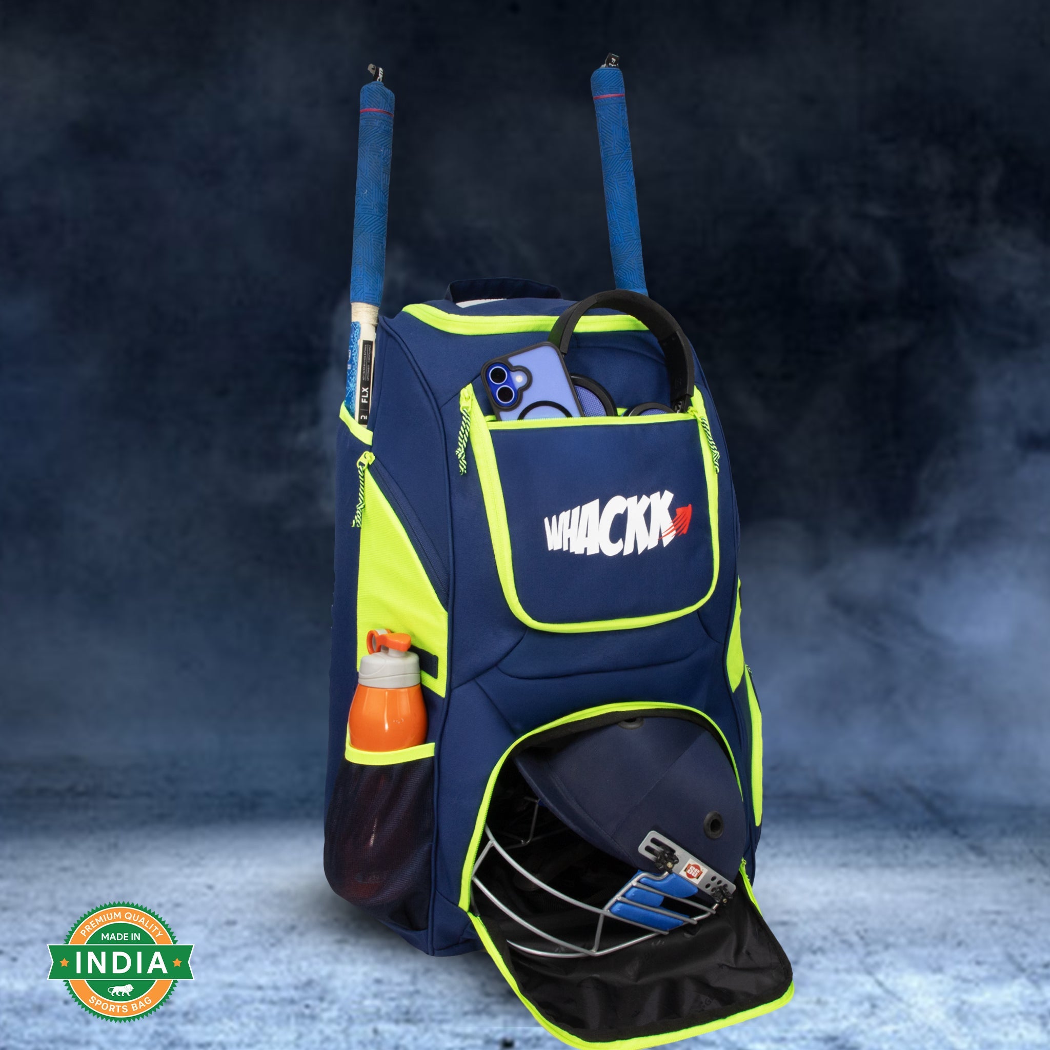 Crowe 60L Unisex Navy Cricket Kit Bag Backpack | Youth Size | 2 Bat | Shoe/Helmet Pocket | Main Compartment 14.75" Leg Pad | Bottle Holder | Easy Access Pocket | Player Edition Youth