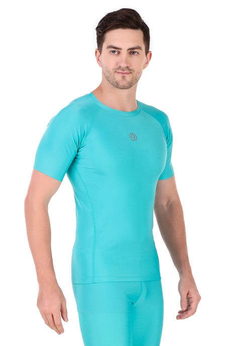 Men's Polyester Compression Tshirt Half Sleeve (Coral Green)