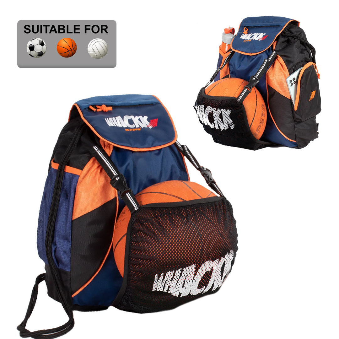 Storm Soccer Navy Orange Football Equipment Bag | Sports Men Boys Drawstring Backpack | Mobile Bottle Holder Pocket | Gym Bag