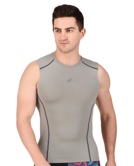 Nylon Compression Tshirt Cutsleeves Tights For Men (Light Grey)