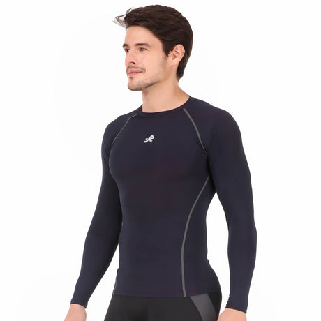 Nylon Compression Tshirt Full Sleeve Tights For Men (Navy Blue)