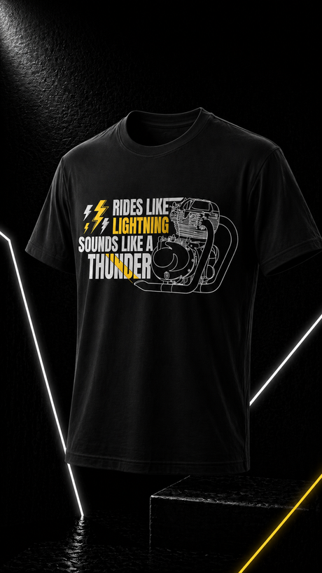 Rides Like a Lightning - Round Neck T-Shirt - Black | 100kmph