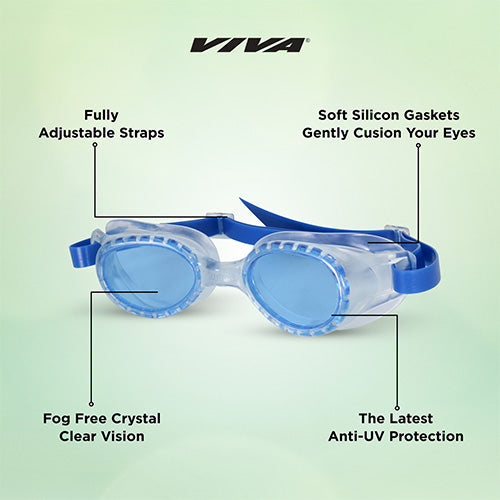 Viva Swimming VIVA-55 (Junior) Anti-Fog UV Protection 100% Silicone Swimming Goggles for Kids, Boys|Wide-Angle Vision Swim Glasses with Silicone Comfort & Adjustable Strap