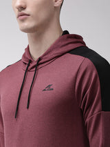 Alcis Men Maroon Solid Hooded Sweatshirt