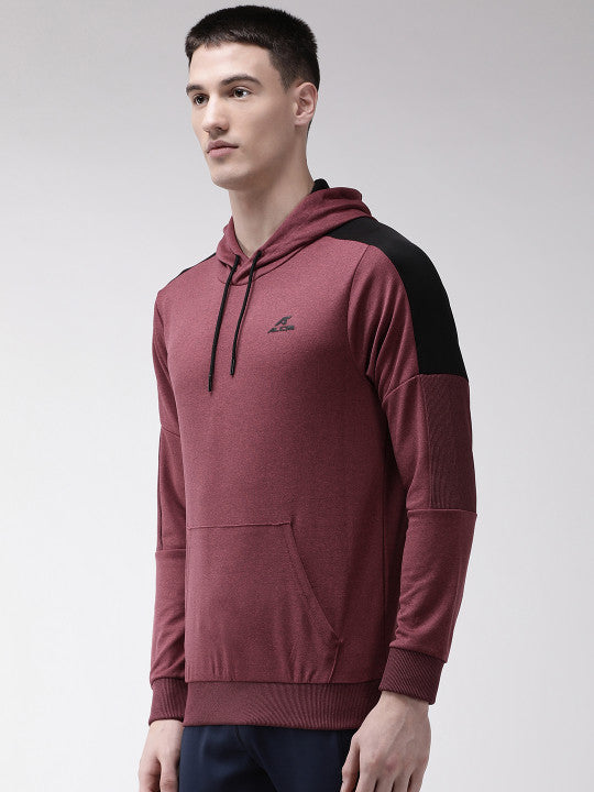 Alcis Men Maroon Solid Hooded Sweatshirt