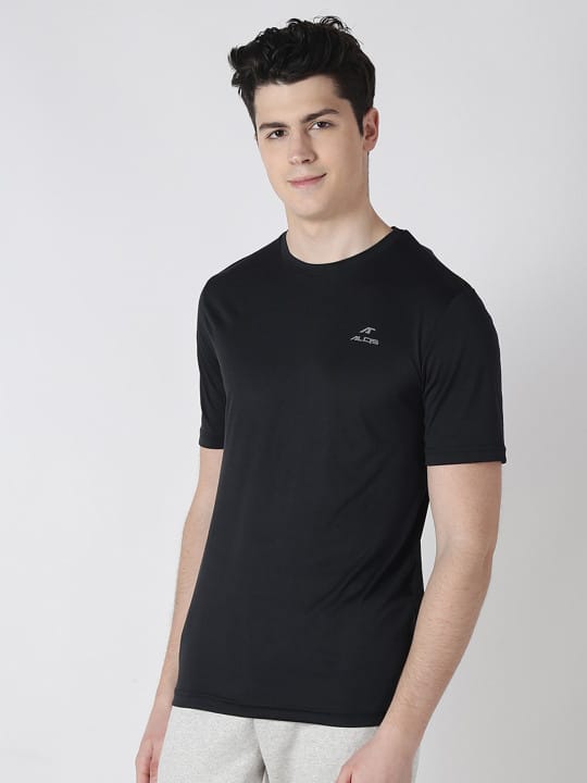 Alcis Men Black Solid Round Neck Wonder T-shirt