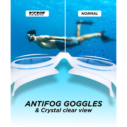 Viva Swimming VIVA-200 Swimming Goggles with Free Protective Case Pro Clear Lens & Wide-Vision Swimming Goggles with UV and Anti Fog Protection for Adult Men Women