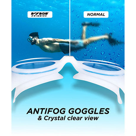 Viva Swimming VIVA-200 Swimming Goggles with Free Protective Case Pro Clear Lens & Wide-Vision Swimming Goggles with UV and Anti Fog Protection for Adult Men Women