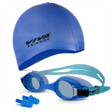 Viva Swimming Combo-704 Senior Kit- Swim Goggles, Caps and Ear plug Combo Set With Case Set- Silicone Non-Slip Material, Anti-Fog, UV Protection For Adults, Boys, Men