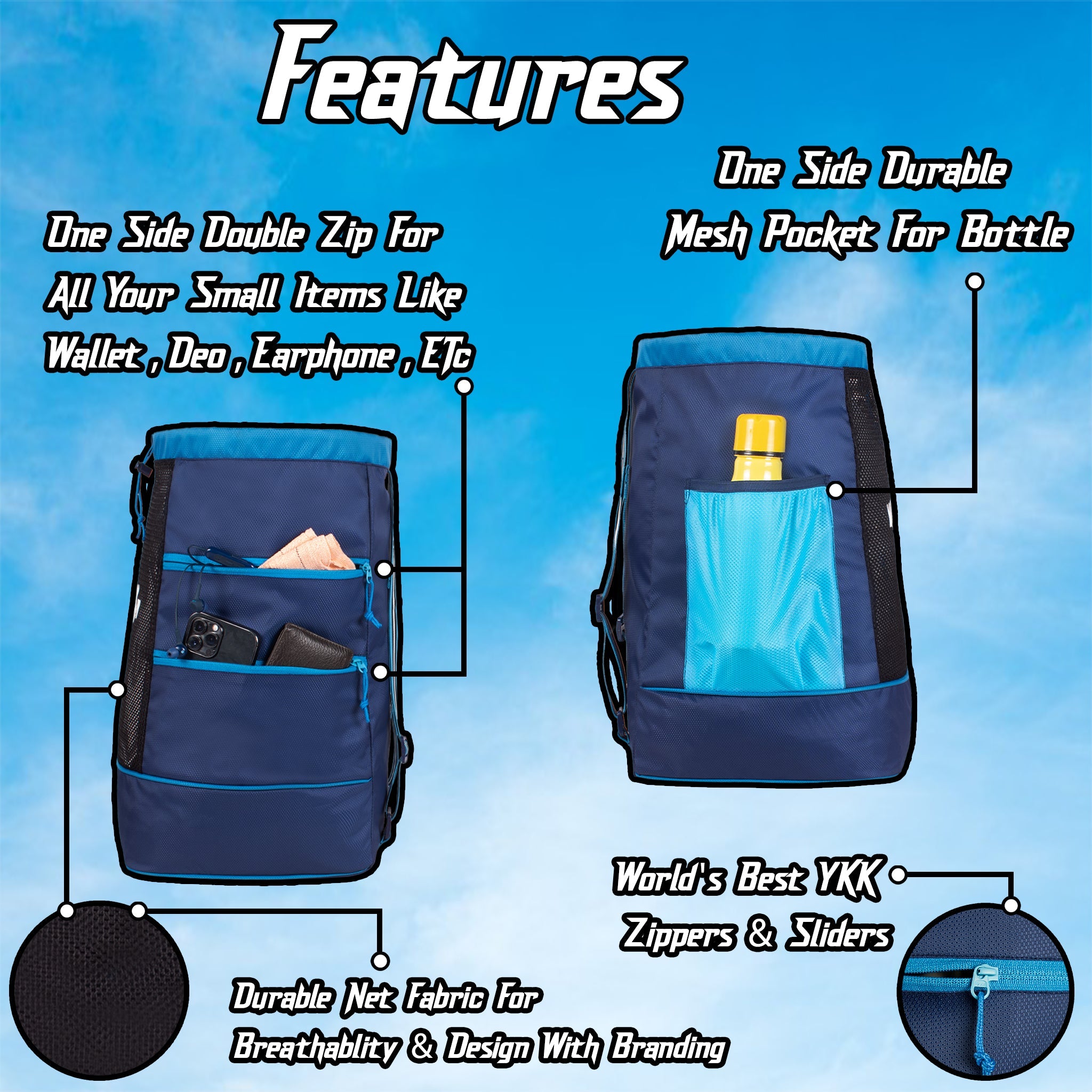 Goal Soccer Blue |Equipment Bag|Basketball Volleyball Throwball Drawstring Backpack |Shoes Mobile Bottle Holder Pocket|Sports Men Boys Bag |Dori Backpack|Gym Bag |Kitbag Kit Bag