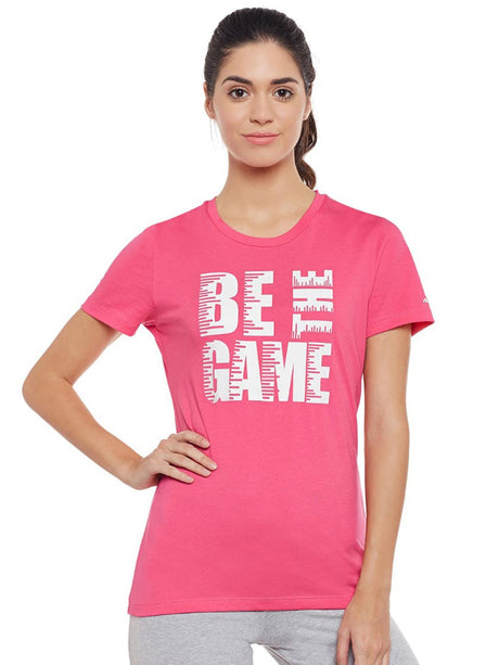 Alcis Women Pink Printed Slim Fit Round Neck T-shirt | Alcis