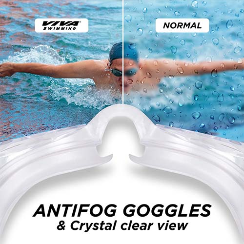 Viva Swimming Flex 3D Ergonomic Design Anti Fog & Crystal Clear View Silicone Swimming Goggle| Anti-Slip & Adjustable Straps| Case Packing (Black)