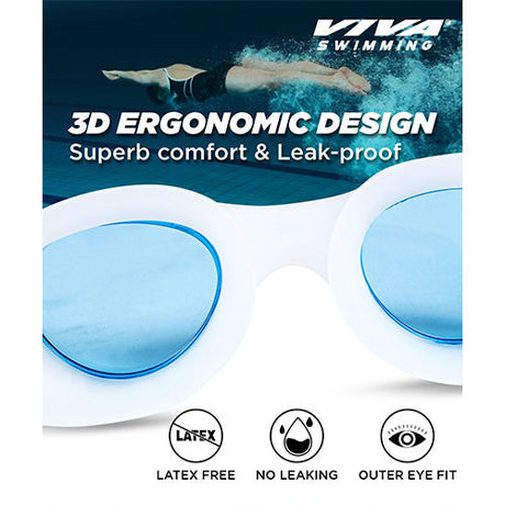 Viva Swimming VIVA-200 Swimming Goggles with Free Protective Case Pro Clear Lens & Wide-Vision Swimming Goggles with UV and Anti Fog Protection for Adult Men Women