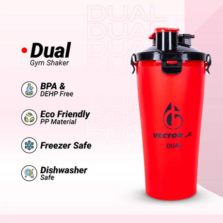 Vector X Dual Shaker/Sipper Bottle with two Compartment for Storing Different Drinks (PACK OF 1)