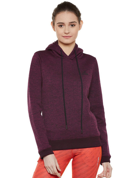 Alcis Women Purple Solid Hooded Sweatshirt 135WSS198 | Alcis