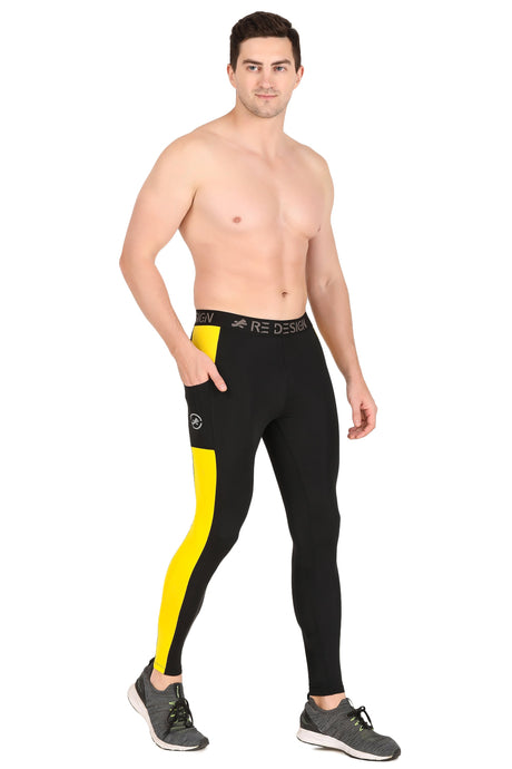 Men's DC Pocket Nylon Compression Pant and Full Tights (Black/Yellow)