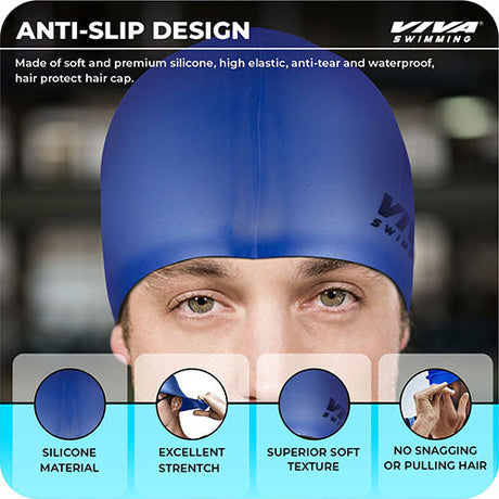 Viva Swimming Combo-704 Senior Kit- Swim Goggles, Caps and Ear plug Combo Set With Case Set- Silicone Non-Slip Material, Anti-Fog, UV Protection For Adults, Boys, Men
