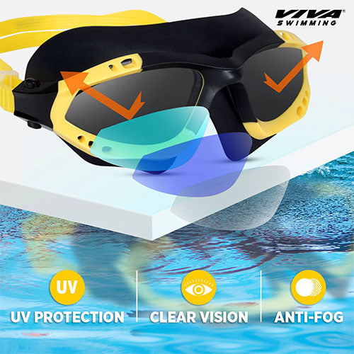 Viva Swimming Discovery Mask Goggle Comfortable Cushioned with Adjustable Head Strap Adult Swimming Goggles | Anti Fog, UV Protection, No Leakage, 180° Clear Wide Vision for Adults Men Women Teenagers