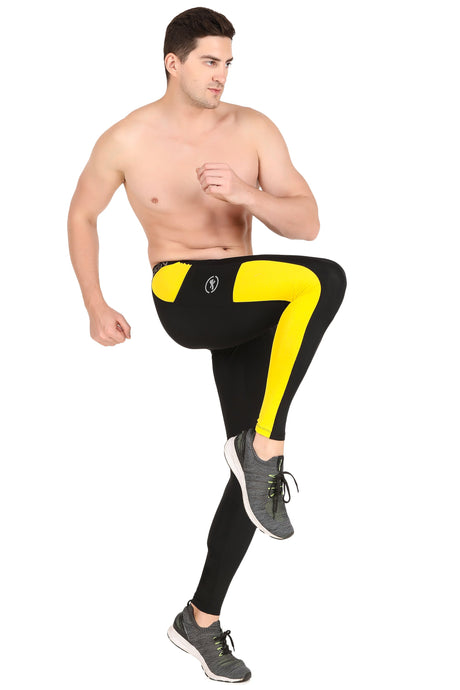 Men's DC Pocket Nylon Compression Pant and Full Tights (Black/Yellow)