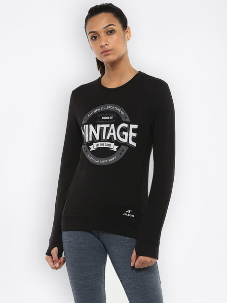 Alcis Womens Printed Black Sweat Shirt 157WSS239 | Alcis