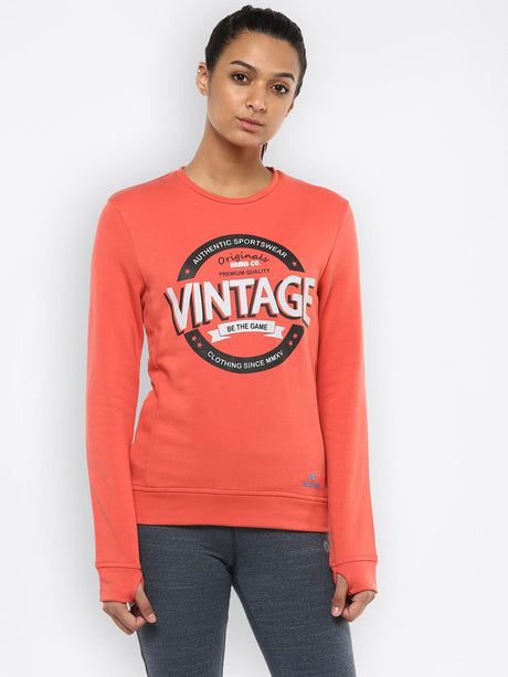 Alcis Women Printed Orange Sweat Shirt 157WSS240 | Alcis