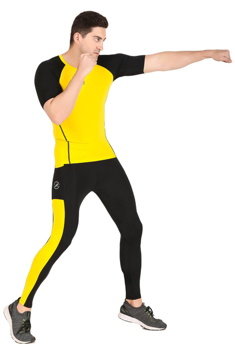 Men's DC Pocket Nylon Compression Pant and Full Tights (Black/Yellow)