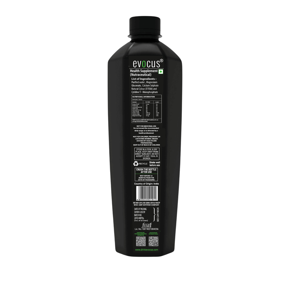 EVOCUS Black Health Drink with Magnesium Gluconate (500ml) Pack of 6