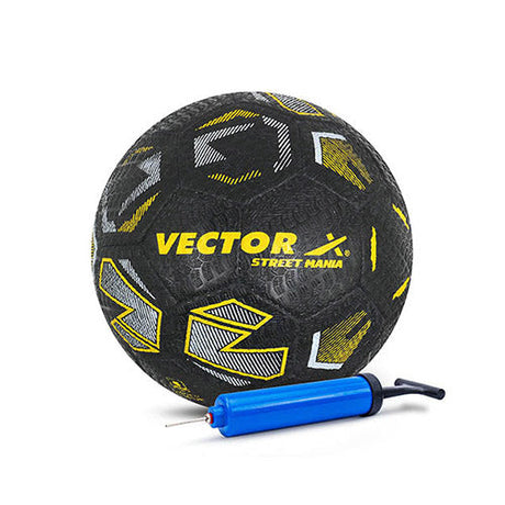 Vector X Street Mania 32 Panel Rubberised Material with Latex Bladder Hand Stitched Indoor/Outdoor Water-Resistant Match, Training Football + Pump , For Men Adults 15+ Years Boys Size 5