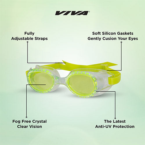 Viva Swimming VIVA-55 (Junior) Anti-Fog UV Protection 100% Silicone Swimming Goggles for Kids, Boys|Wide-Angle Vision Swim Glasses with Silicone Comfort & Adjustable Strap