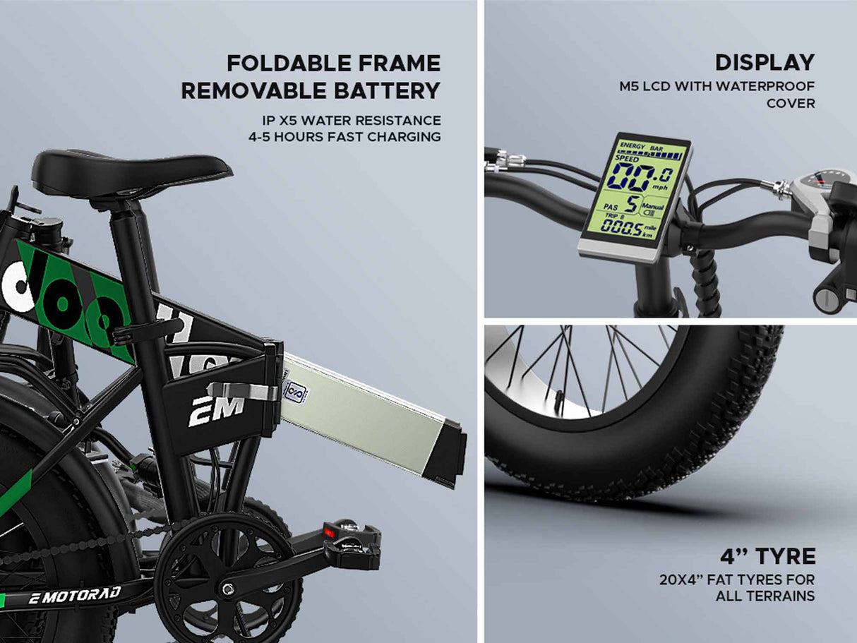 Doodle V2 Emerald Black Electric Folding Bike Urban Series EMotorad | KIBI SPORTS