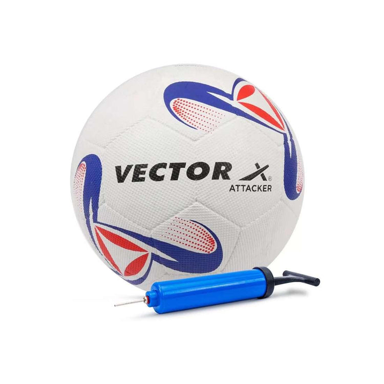 Vector X Synthetic Rubber Moulded Attacker Footballl With Pump (Size-5) (White-Blu-Red)