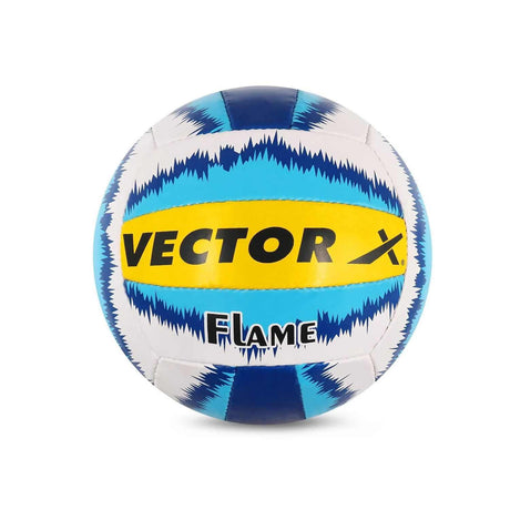 Vector X 18 Panel Flame Rubber Hand Stitched Indoor/Outdoor Volleyball with Latex Bladder, White-Red-Blue, Size: 4 (Suitable for Practice/Match/Beach) + Free Air Needle