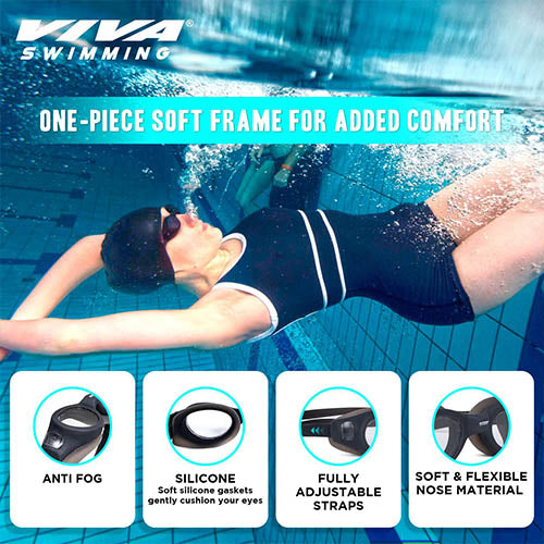 Viva Swimming VIVA-200 Swimming Goggles with Free Protective Case Pro Clear Lens & Wide-Vision Swimming Goggles with UV and Anti Fog Protection for Adult Men Women