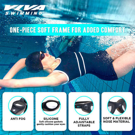 Viva Swimming VIVA-200 Swimming Goggles with Free Protective Case Pro Clear Lens & Wide-Vision Swimming Goggles with UV and Anti Fog Protection for Adult Men Women