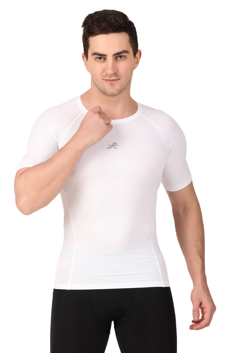 Nylon Compression Tshirt Half Sleeve Tights For Men (White)